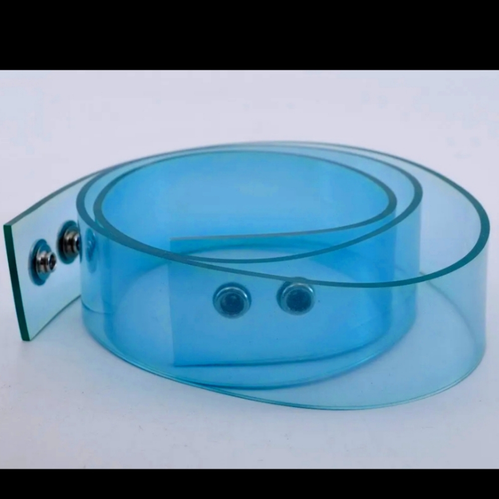 Chanel Light Blue Rubber Large Belt Two Snaps - Picture 4 of 9